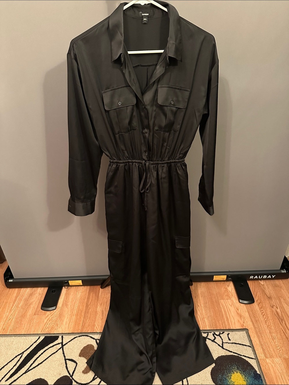 Express Black Wide-Leg Satin Jumpsuit